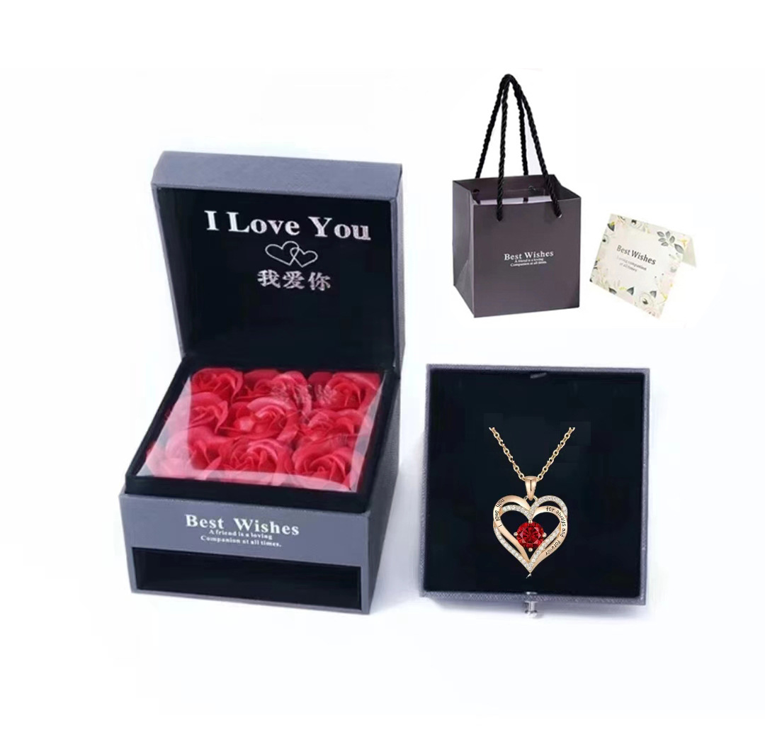 Collar de corazón de circonita colorida con colgante de oro rosa de doble capa, regalo para San Valentín y Día de la Madre