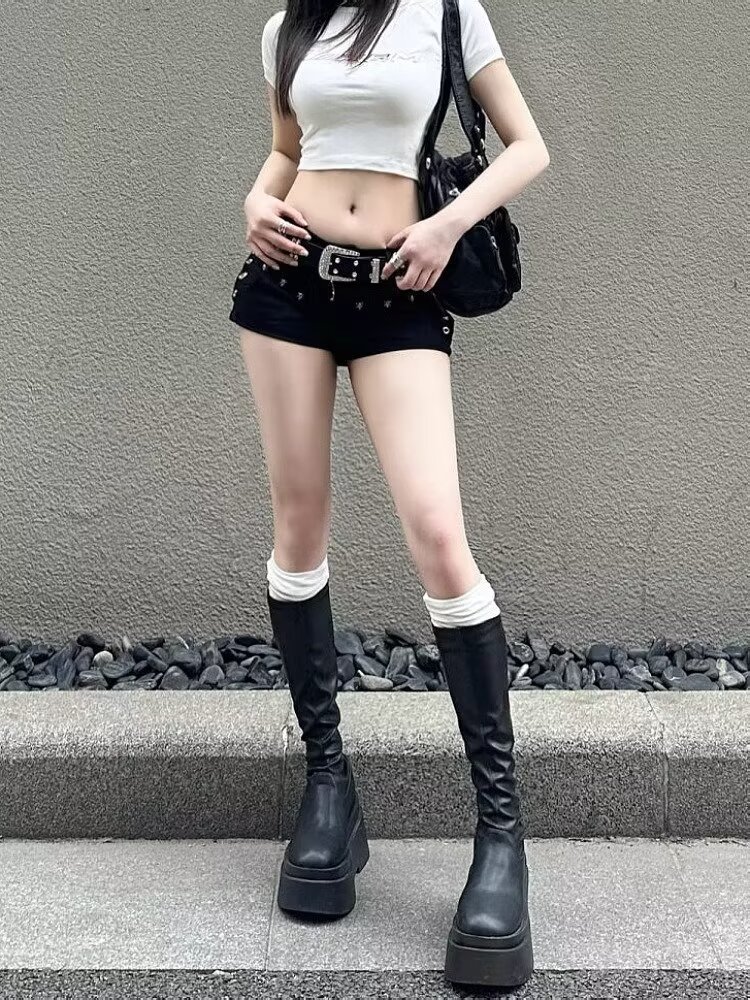 アメリカンギャルy 2k半ズボン黒2024夏の新型セクシー低腰包尻柳釘カウボーイ超半ズボン女