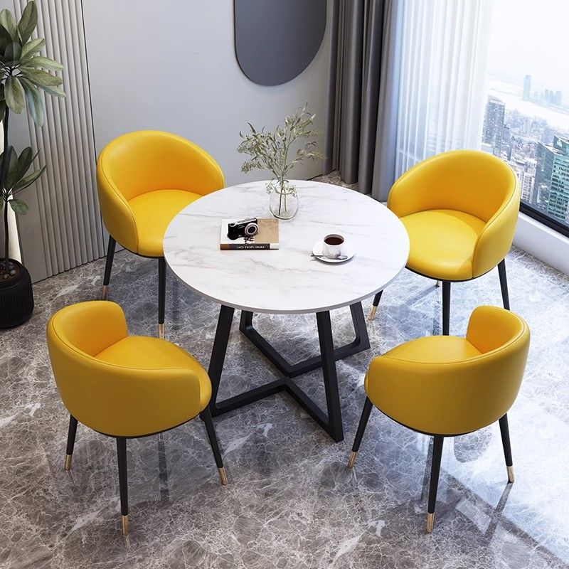 Slate Dining Table Modern Simple Light Luxury Negotiation Reception Table and Chair Combination Sales Office Milk Tea Shop Leisure Small Round Table
