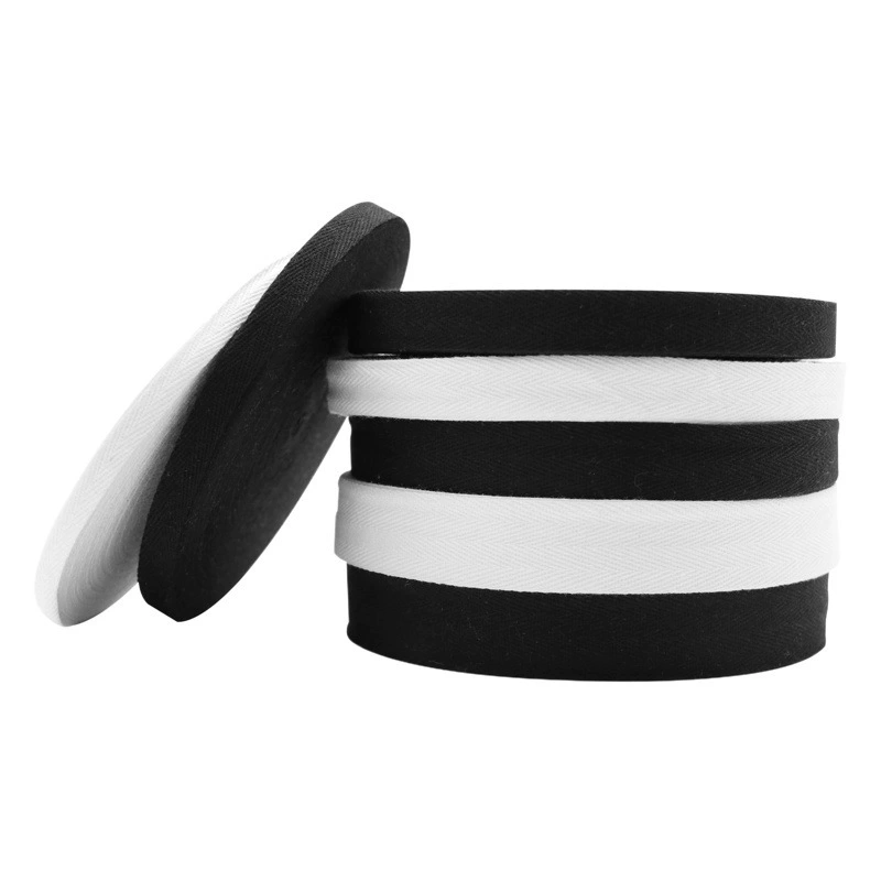 Одинарные хлопковые ремни в рубчик от производителя, черно-белые ремни с узором «елочка», белый отбеленный воротник сзади, 0,6–5 см, двойная хлопковая тесьма в саржевом переплетении