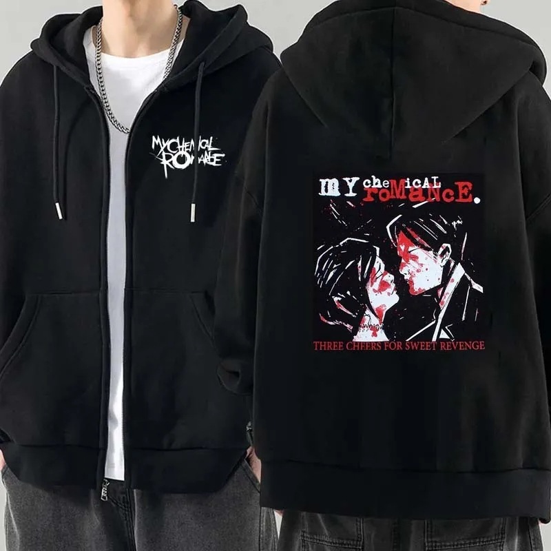 メンズファッションパーカージャケットコートマイケミカルロマンスMcrデッドジッパーパーカートップルーズブラック|undefined