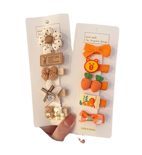 5-piece set ~ baby hairpin wrapping cloth does not hurt hair new style floral bow tie female headwear set cute cartoon broken hairpin