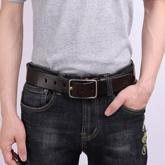 4CMl Thickened First-Layer Cowhide Retro Casual All-Match Youth Denim Belt with Stainless Steel Buckle, Men's Genuine Leather Strap