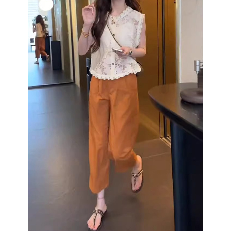 Plus-Size 2026 Summer New Style Nine-Point Straight-Leg Casual Pants for Women, Designed to Look Slimming, Loose-Fitting, Versatile Wide-Leg Pants