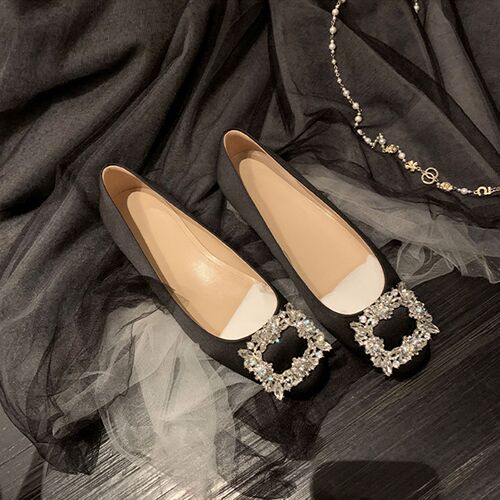 [sheii Su Yinyin] New York Dinner ~ Ice Flower Rhinestone Square Buckle Shallow Mouth Flat Single Shoes Women's Wedding Shoes Commuting Shoes