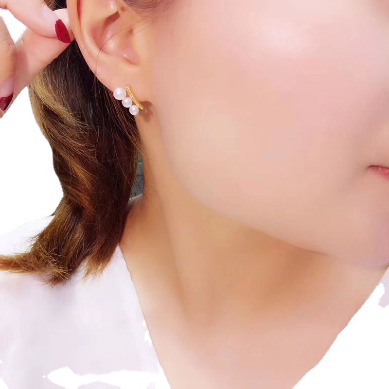 Eyelash style micro inlaid small bead gradient earrings freshwater pearl female S925 sterling silver earrings_voghion.com