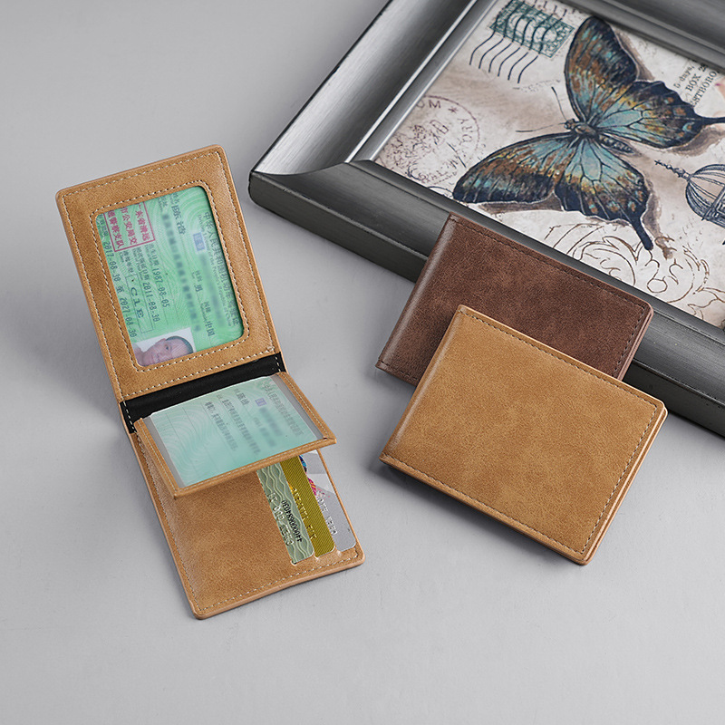 comercio exterior tarjeta de conducir de piel de cera retrógrada bolsa de cuero carnet de conducir bolsa de tarjetas ultra delgadas clip de tarjetas para hombres