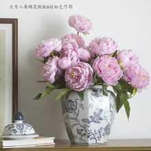 新中式八角罐陶瓷花瓶擺件客廳玄關青花瓷花瓶干花插花擺件花瓶