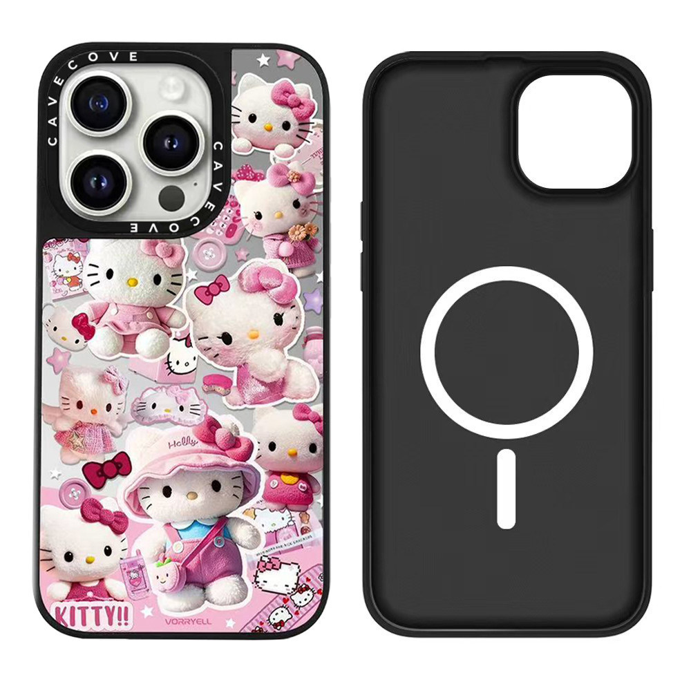 데님 HelloKitty 고양이 호피 무늬 MagSafe 애플 17promax 휴대전화 케이스 아이폰16