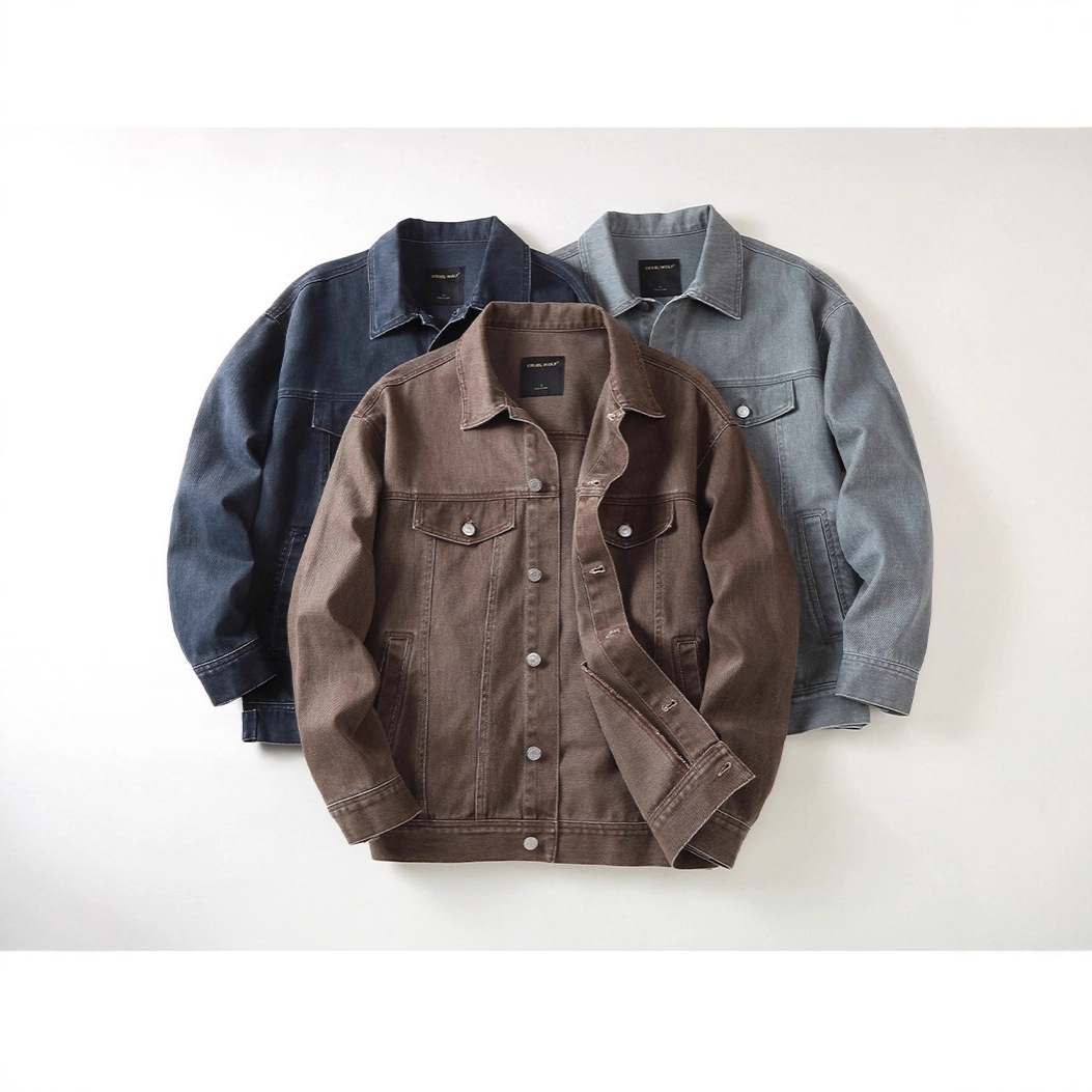 Spring New Trendy Men's American Retro Denim Jacket Men's High Street Loose Work Jacket Lapel Top Pure Cotton
