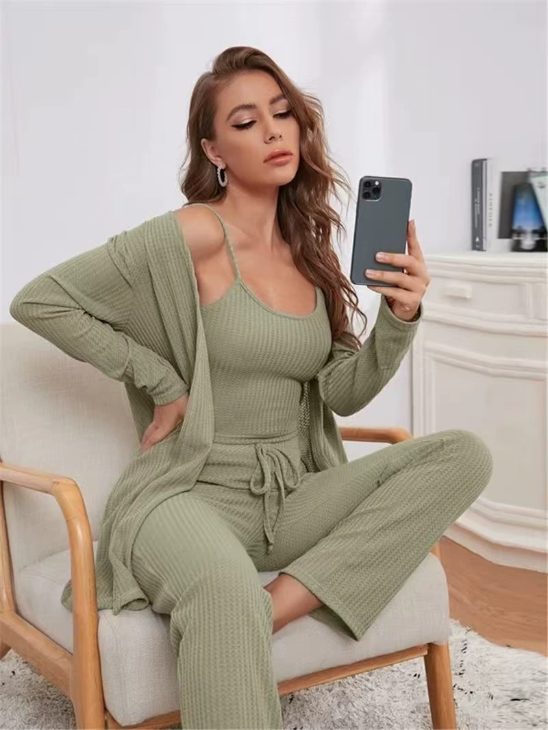 3-Piece Women's Pajama Set — T-shirt, Trousers & Matching Overpiece, European Style