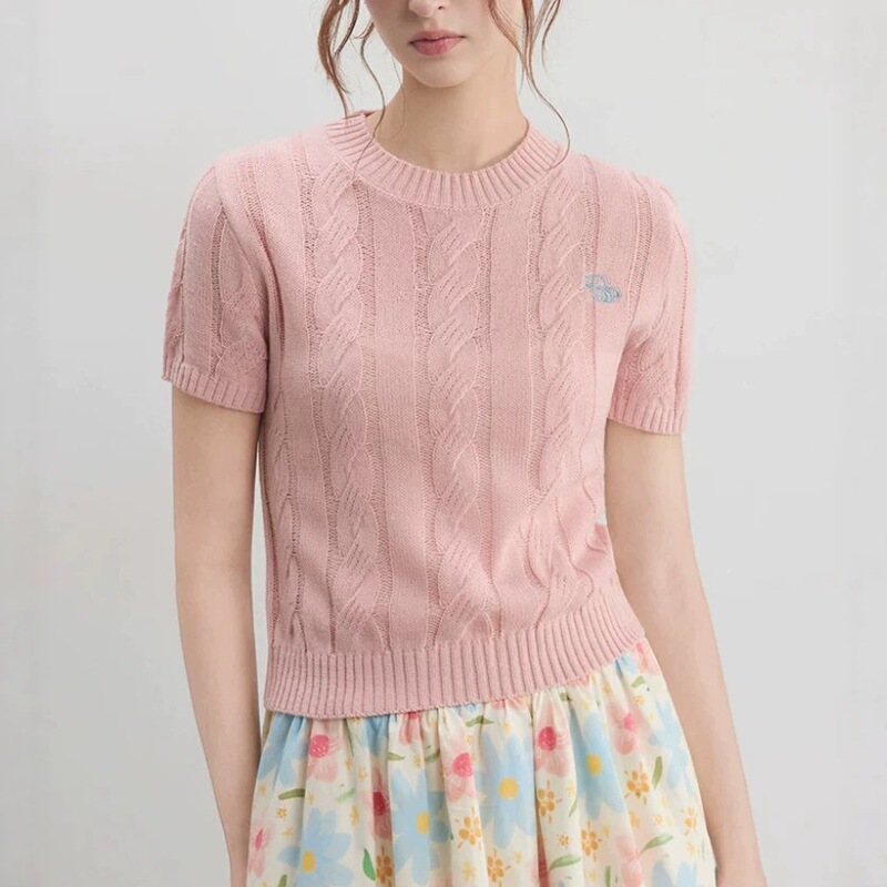Bzxc Niche Design Cherry Blossom Pink Knitted Short-Sleeved Women's Summer New Style Loose Slimming Thin Casual Sweater Set Bzxc Niche Design Cherry Blossom Pink Knitted Short-Sleeved Women's Summer New Style Loose Slimming Thin Casual Sweater Set