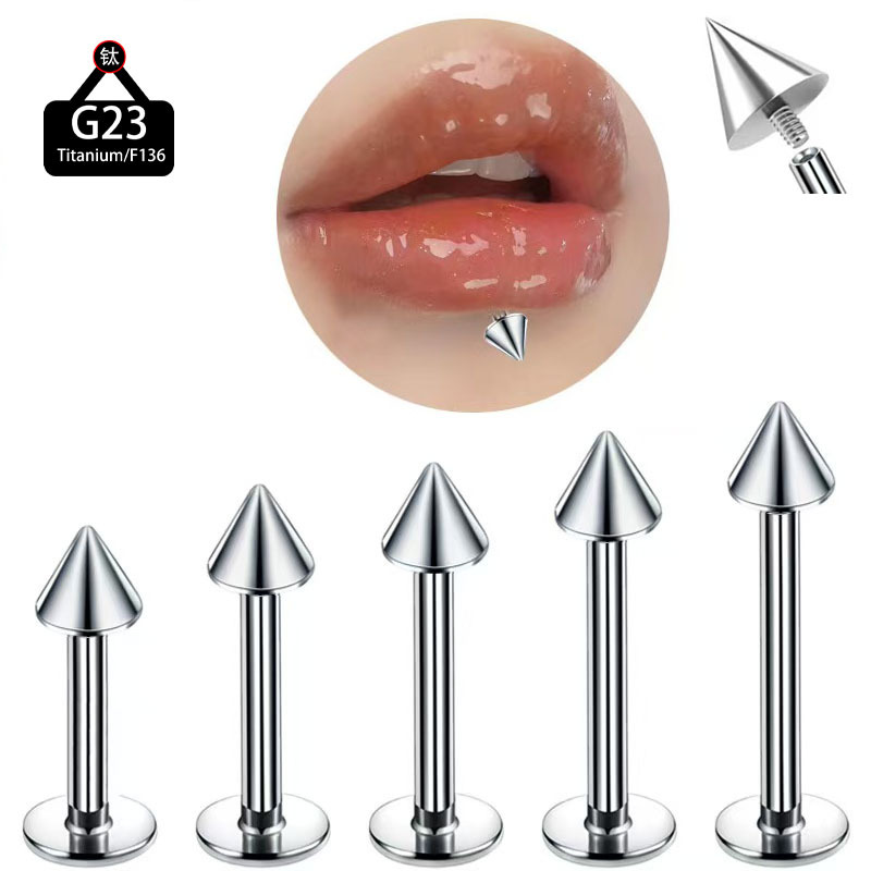 F136 Titanium Alloy Devil Nail G23 Tattoo Piercing Pointed Cone Round Bottom Lip Nail Ear Bone Nail Internal Thread Straight Bar Tongue Nail