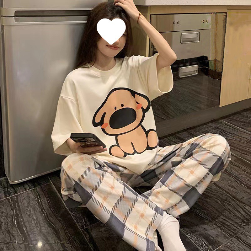 睡衣女短袖长裤夏季卡通可爱新款卡通春夏天家居服套装可外穿