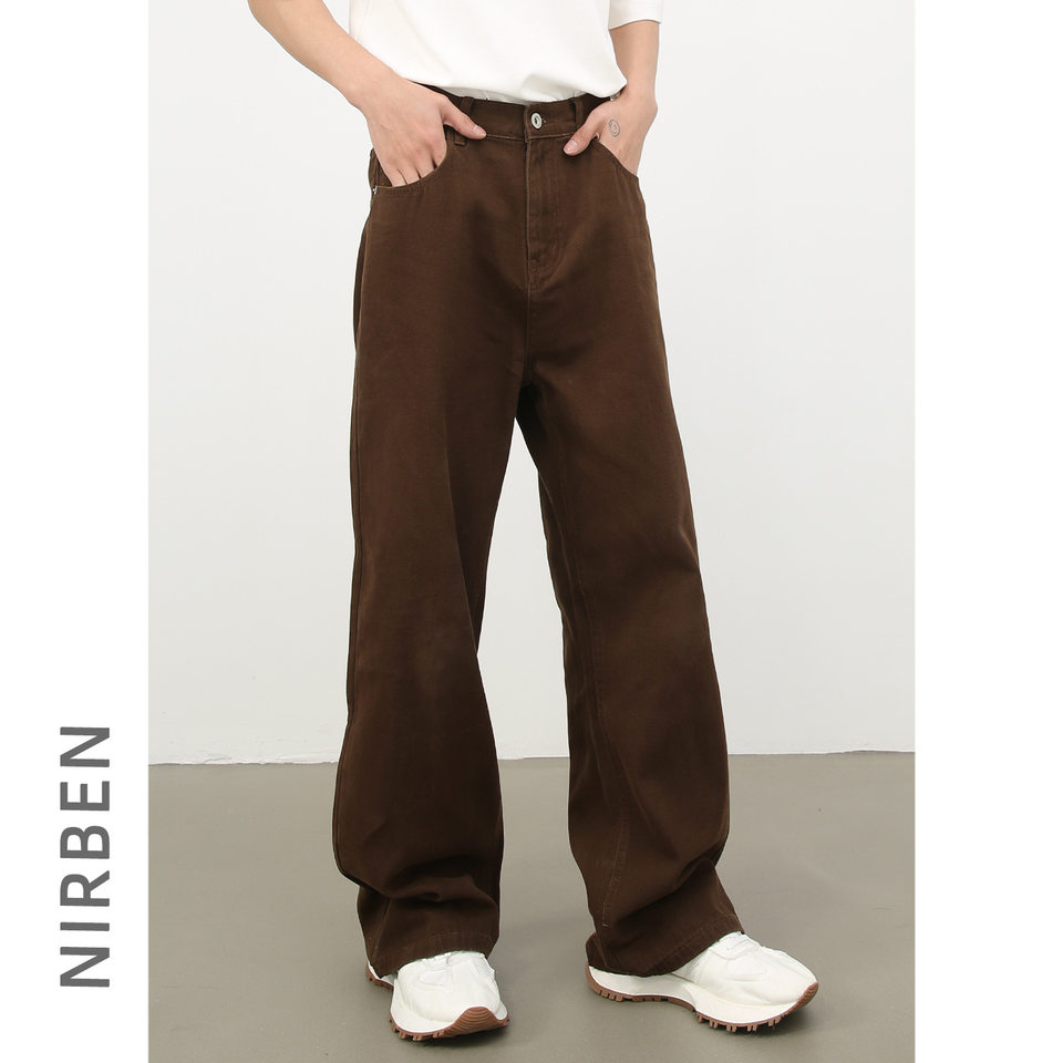 Quần jean nam ống đứng rộng rãi lưng nửa thun phong cách Hàn Quốc — Cà phê đậm, Kaki sâu, Xám đậm