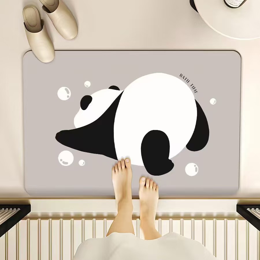 Waterabsorberende, sneldrogende, antislip vloermat van diatomeeënaarde met cartoonpanda-print, vuilafstotend en gemakkelijk schoon te maken._voghion.com