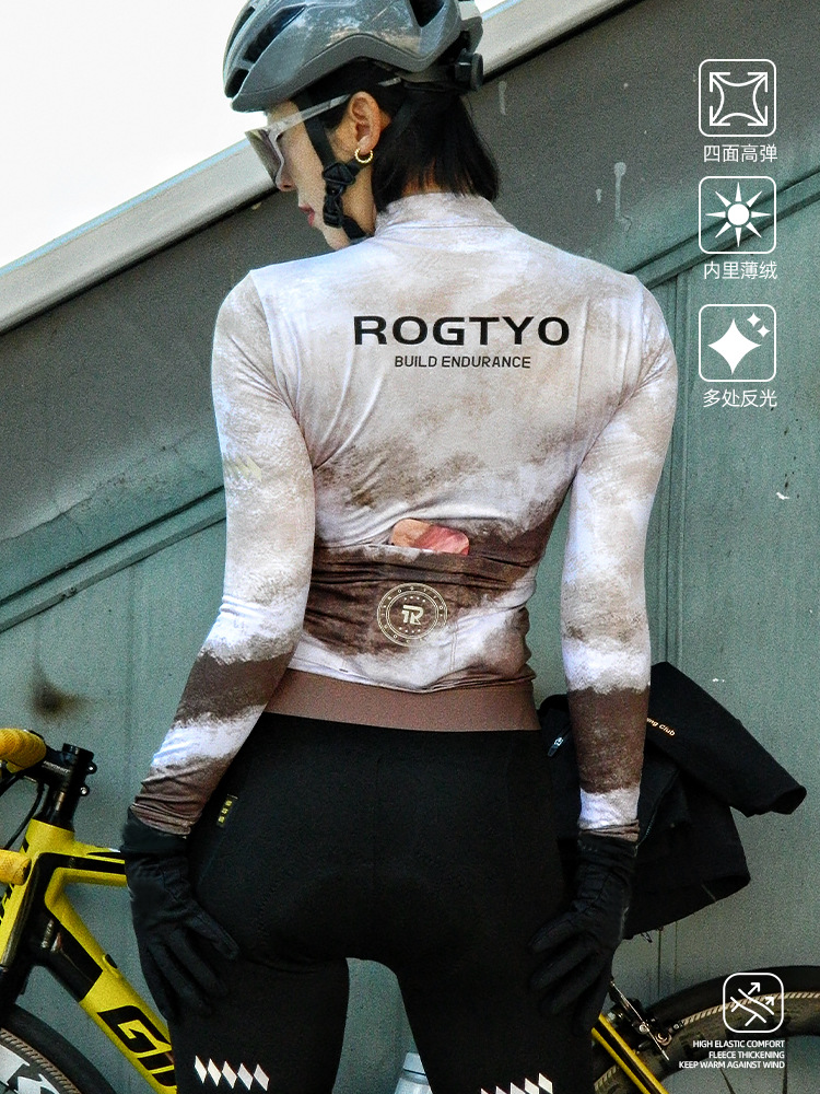 Otoño y invierno, ropa de ciclismo de terciopelo, ropa de bicicleta de carretera de mujer, ropa de bicicleta delgada y terciopelo, camisa de mangas largas de mujer, pantalones cálidos