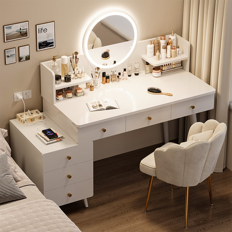 Dressing Table Simple Modern Bedroom Cupboard Integrated 2025 New Accessible Luxury High-End Master Bedroom Solid Wood Core Dressing Table