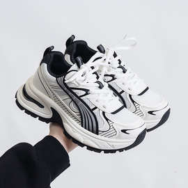 环球网面透气高颜值老爹鞋2024秋季新款时尚休闲增高厚底运动鞋女