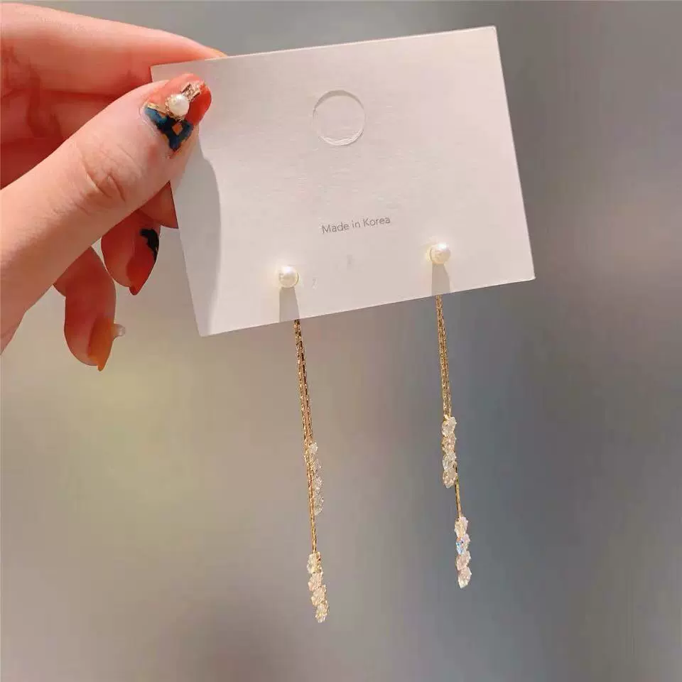 Серебряная игла, универсальные модные длинные серьги из жемчуга, серебро 925 пробы, интернет-знаменитость