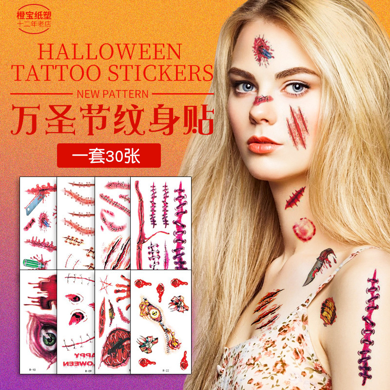 Halloween scar tattoo simulation face 3d fake wound dark scar horror prank stickers wholesale