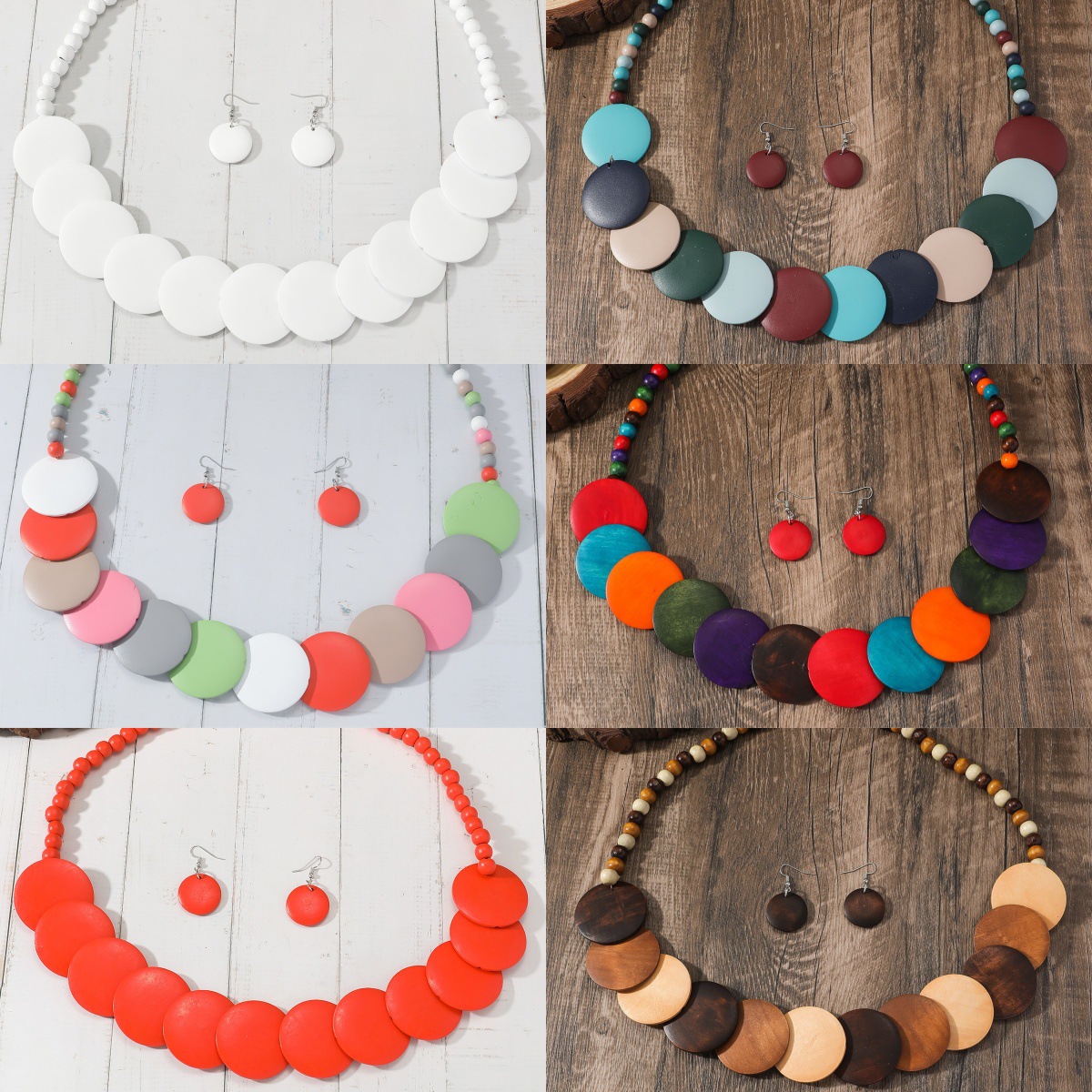 Traje de joyería de mujer de estilo étnico bohemio de múltiples capas con cuentas redondas grandes multicolores retro europeo y americano