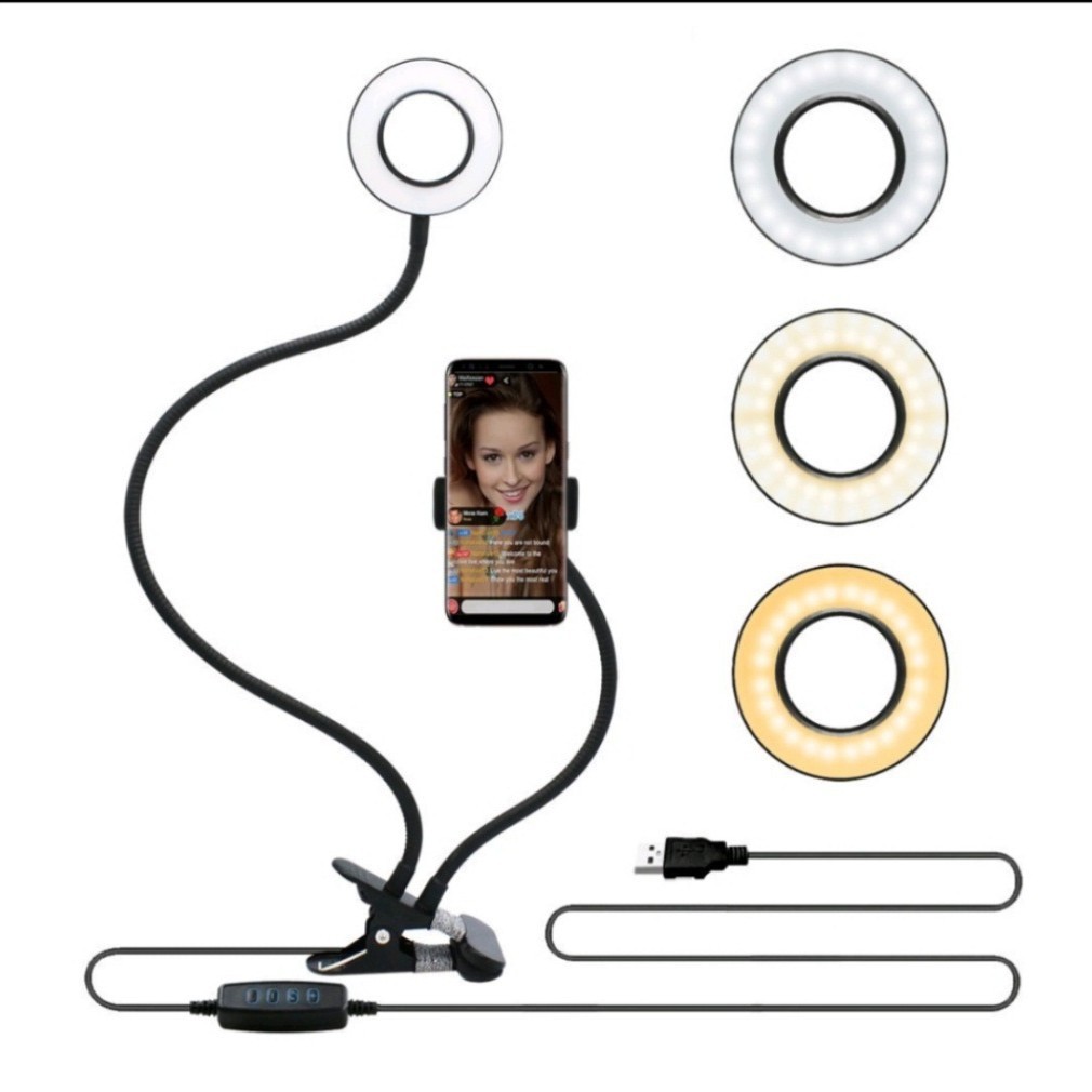 Luz de Relleno con Clip Dos en Uno Transfronteriza, Anillo de Luz Tres en Uno para Transmisión en Vivo para Clases en Línea, Luz LED de Escritorio con Brillo Ajustable