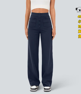 I 81847 High Waist Button Elastic Pants �����~��ֱͲѝ