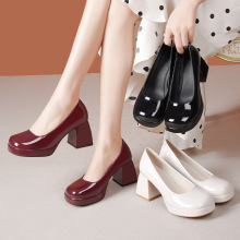 跨境外贸高跟鞋女2025春季新款防水台粗跟女鞋浅口单鞋百搭工作鞋
