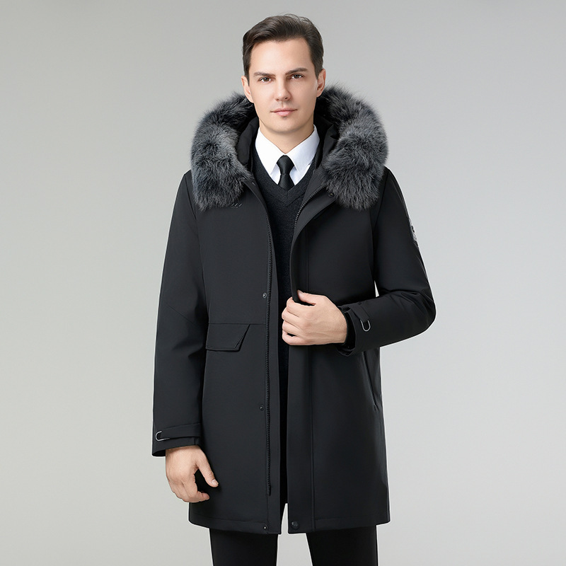 New Parka Men's Mid-Length Coat Winter Mink Fur Collar down Rabbit Fur Lining Thickened Parka