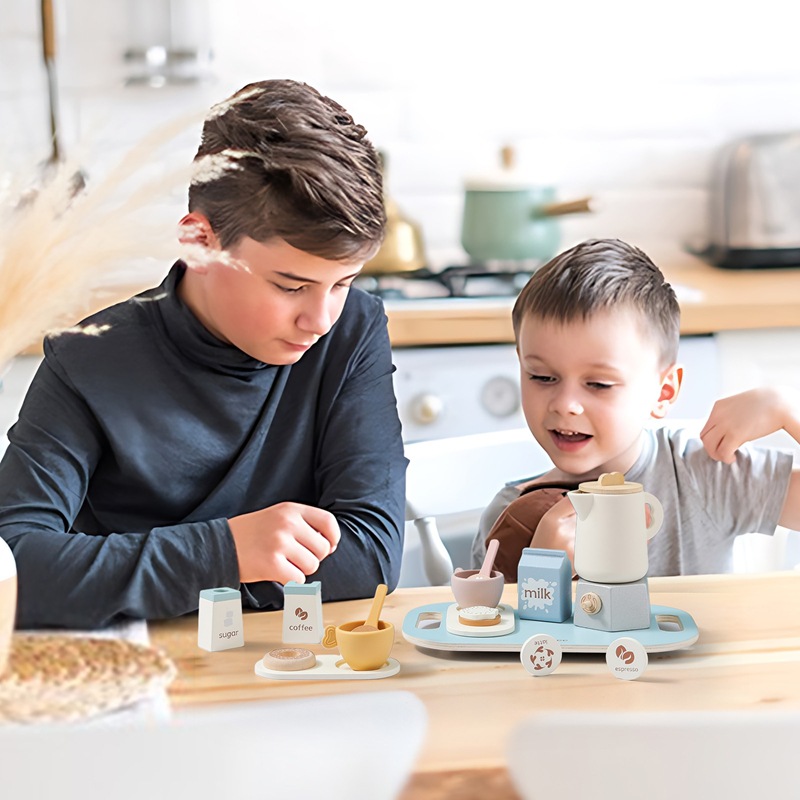 Educación temprana para niños Cognitivo Café Vajilla Simulación Juegos de la casa Juguetes Rompecabezas para bebés Silicona multifuncional Taza de té de madera