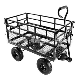 Outdoor Handcart Farm Garden Tool Cart European and American Garden Double-Layer Large Mesh Cart Pneumatic Tire Wheel Cargo Handling Beach