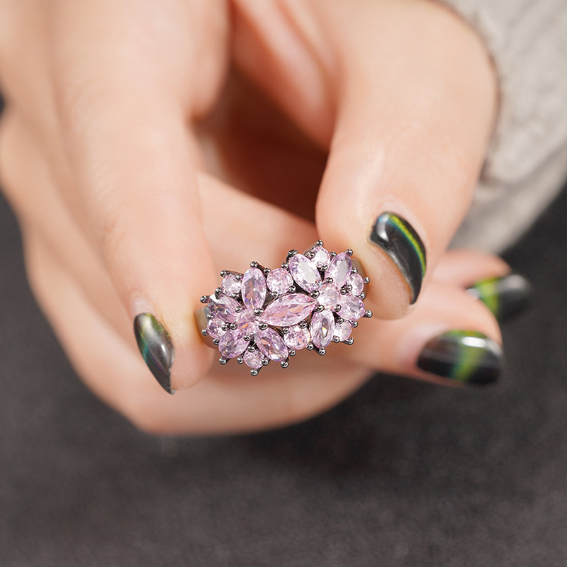 8g Weight Zircon Inlay Material Rings Classification 1 Piece Quantity Holiday, Daily Occasion Copper Material Flower Pattern All Seasons Season Women's Gender Sweet, Cool Style Style Wholesale Jewelry Sweet Cool Style Flower Copper Zircon Rings 1