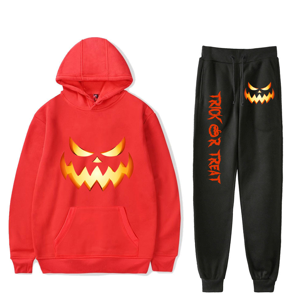 Women's Clothing creative pumpkin ghost face cartoon hooded sweatshirt leggings sports suit_voghion.com