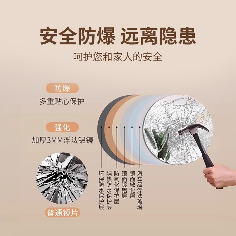 Baño sin perforación Espejo de baño Espejo de pared en forma de puerta Hotel B & B Inodoro en la pared Espejo de tocador de maquillaje