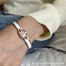 H家高版本CNC镀18K玫瑰金8字猪鼻子手镯珐琅彩手环情侣手环代发