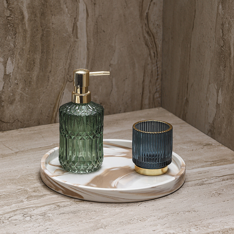 Bandeja de cerámica de mármol marrón Estante de baño Estante de almacenamiento de tocador de hotel Bandeja de encimera de maquillaje