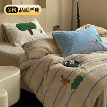 森系小狐狸｜ins童趣卡通牛奶绒四件套加厚兔兔绒珊瑚法莱绒床品