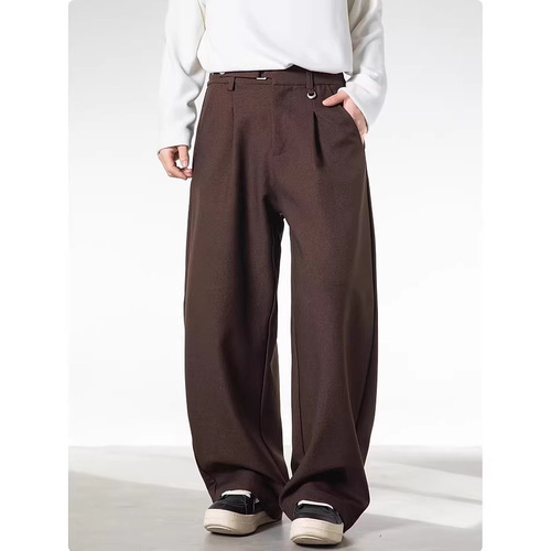 Laop-money style casual trousers for men's spring and summer loose straight waist buckle adjustable retro solid color commuting pants