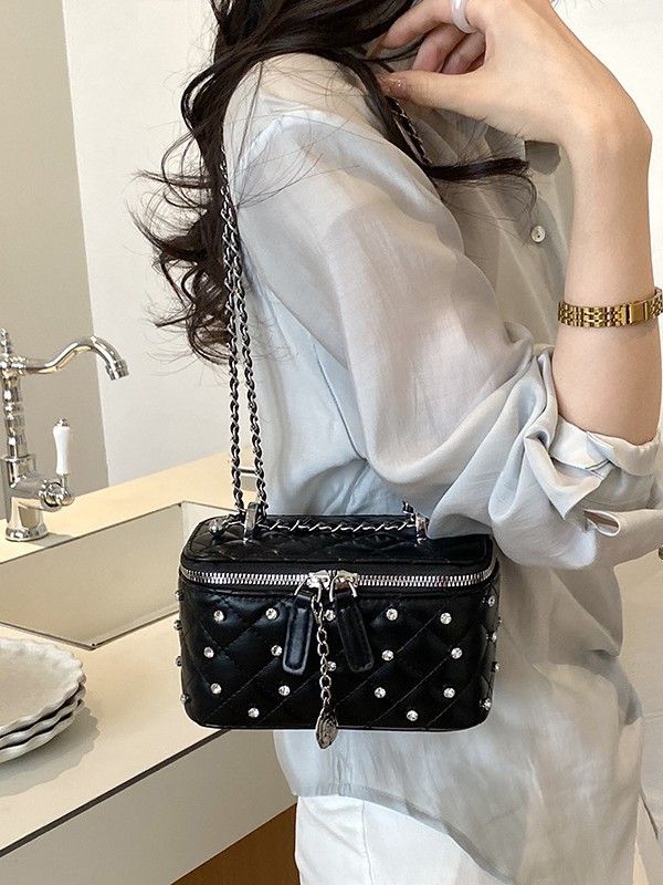 Xiaoxiang estilo de diamantes bolsos de moda de cadena para mujeres 2026 nueva textura de alta calidad de moda con diamantes bolsos de mochila cuadrados
