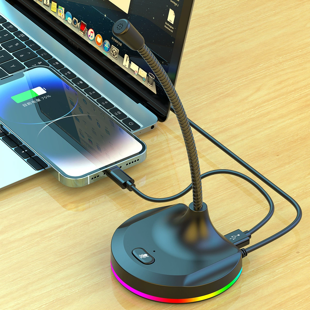 USB-микрофон для настольного компьютера с RGB-подсветкой, микрофон для видеоконференций, игровой микрофон, периферия для игр, для голосовой связи и прямых трансляций