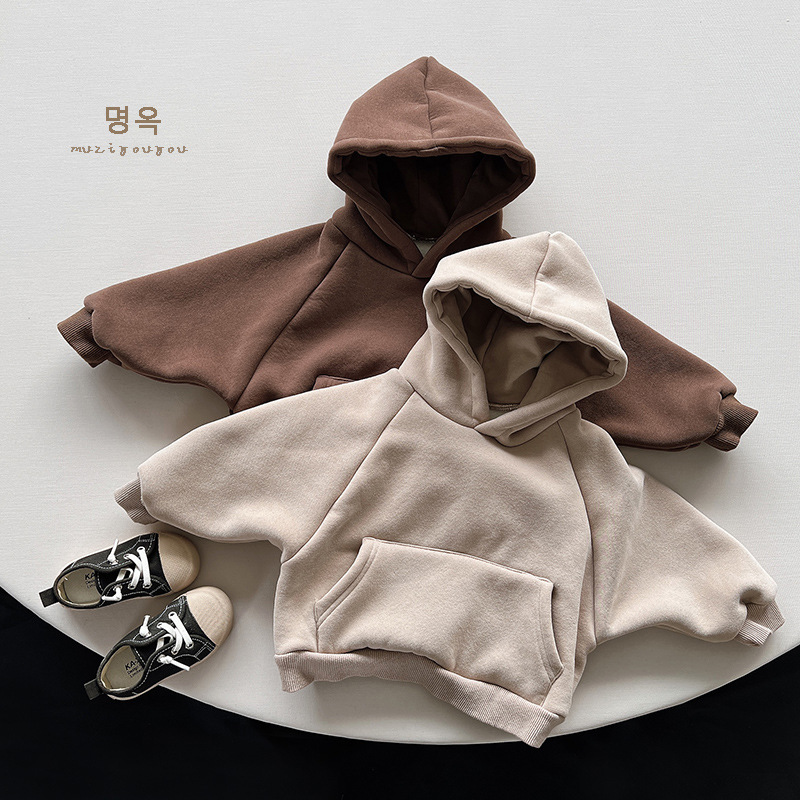Children's one-piece fuzzy sweatshirt 2024 autumn and winter new men and women children thick Korean style hooded fuzzy turtleneck sweatshirt