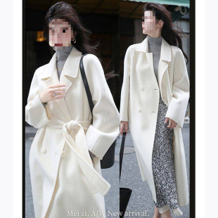 2025 autumn and winter long grade single-layer woolen coat women's creamy-white new small woolen coat tide