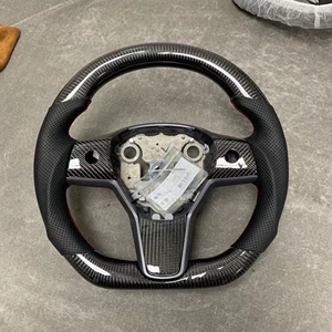 Suitable for Tesla Model 3/Y modified carbon fiber steering wheel upgrade with suede D-shaped steering wheel
