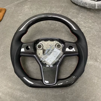 Suitable for Tesla Model 3/Y modified carbon fiber steering wheel upgrade with suede D-shaped steering wheel