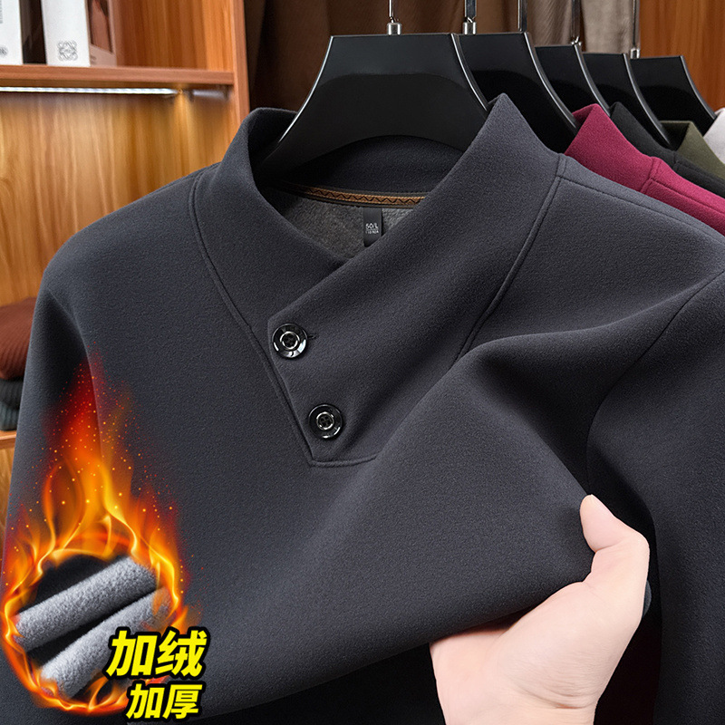2026 Men's Fleece Sweatshirt Winter New Thickened Integrated Fleece Warm Two-Button Scarf Collar Base Layer Top 2026 Men's Fleece Sweatshirt Winter New Thickened Integrated Fleece Warm Two-Button Scarf Collar Base Layer Top