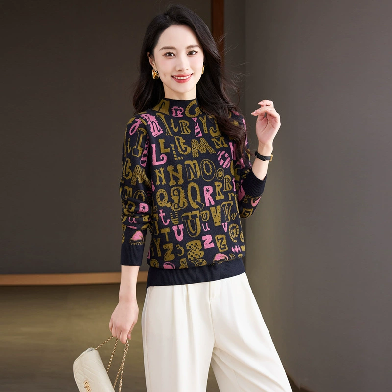 Woolen knitted sweater, 2024 years, high collar, oversize