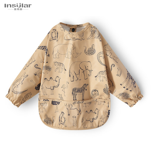 Danish style children's waterproof reverse dressing bib eating smock baby eating bib rice pocket painting smock