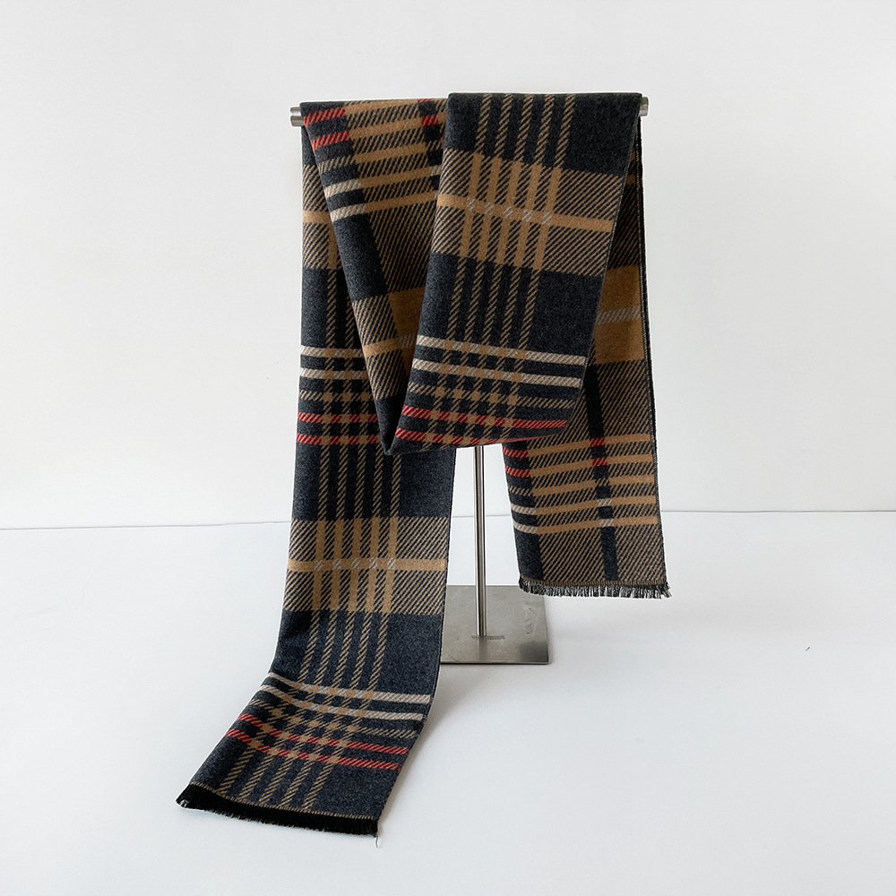 Sciarpa calda da uomo in lana spessa autunno inverno, semplice e alla moda scialle in cashmere in stile britannico_voghion.com