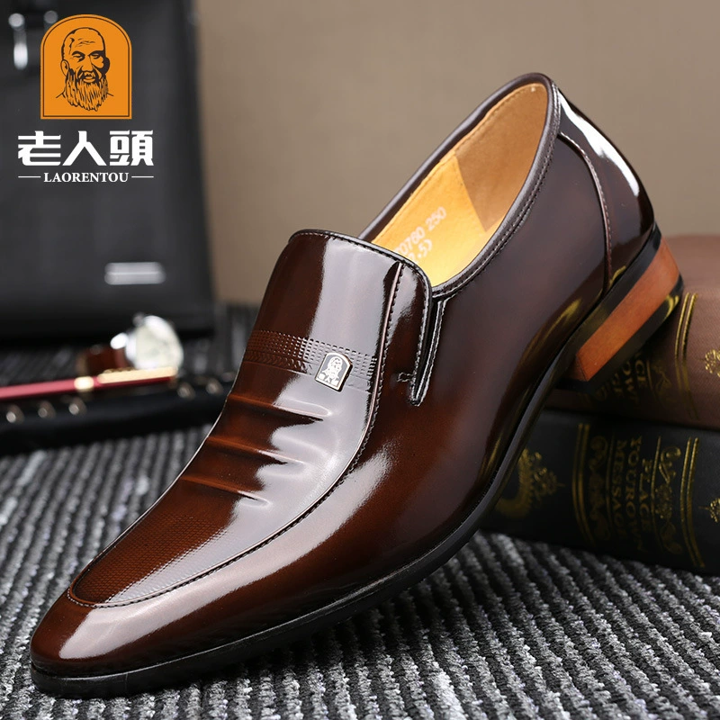 Старик голова весна и осень британские туфли с острыми головами женатые женихи мужские деловые повседневные блестящие кожаные туфли 0760